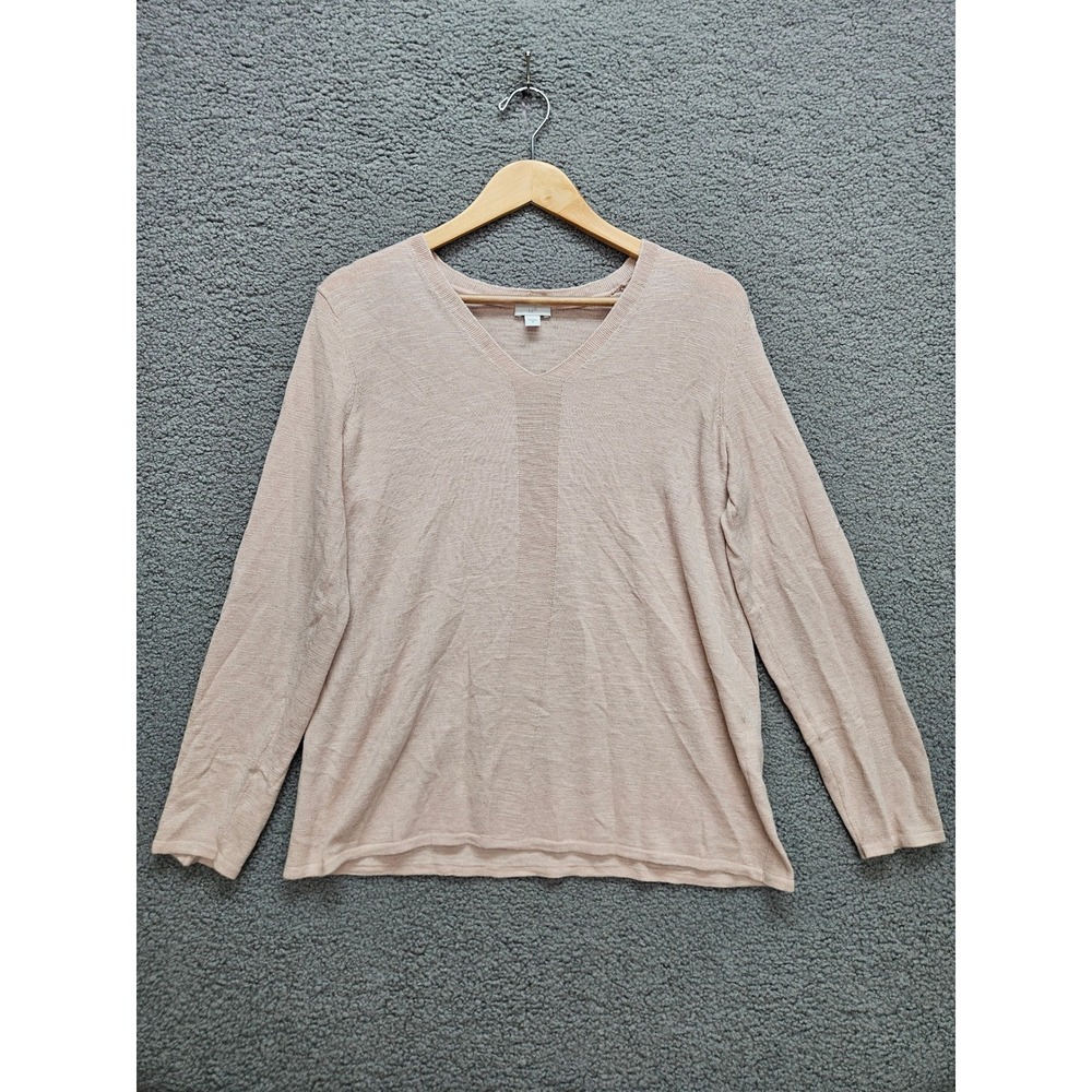 J. Jill V-Neck Sweater Size M Blush Pink Cotton Linen Blend Lightweight Slub